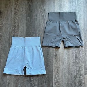 Light blue and grey pair of Amazon gym shorts